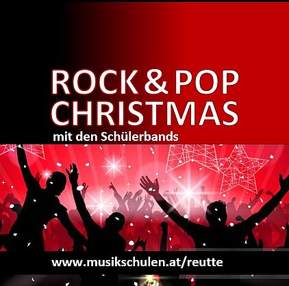roter Hintergrund mit jubelnden Schatten mit dem Schriftzug Rock & Pop Christmas