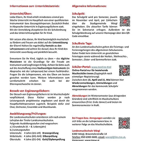 Informationen zum Schulanfang