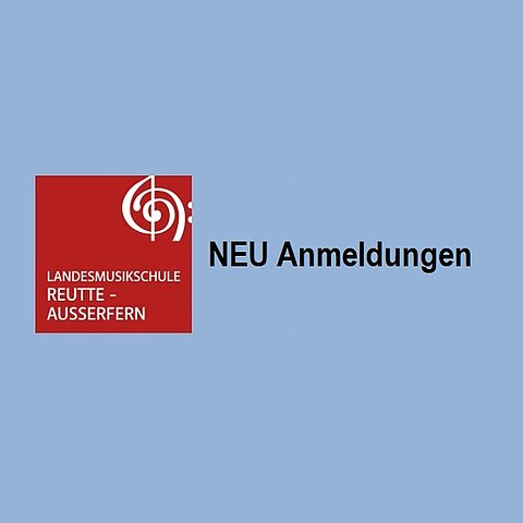 Bild gelb, braunrot mit gelbem Violinschlüssel auf geschwungenen Notenlinien mit Text Neuanmeldungen, Wiederanmeldungen, Ummeldungen, Abmeldungen