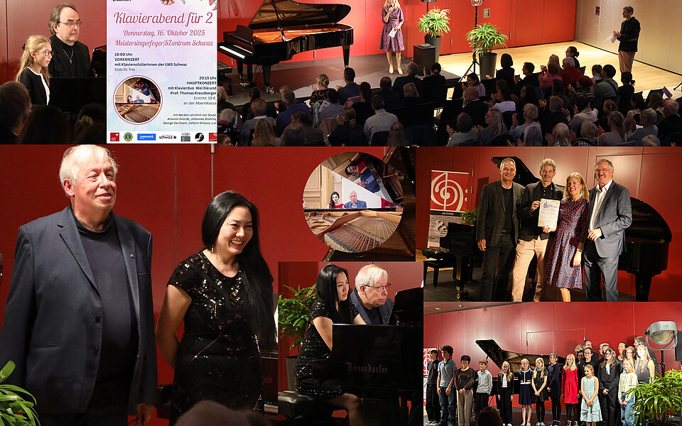 Impressionen vom Klavierabend als Collage angeordnet.