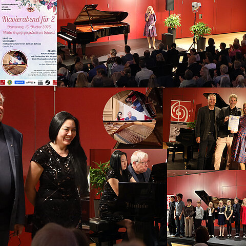 Impressionen vom Klavierabend als Collage angeordnet.