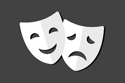 Bild Schwarz weiß mit einer lachender und traurigen Maske